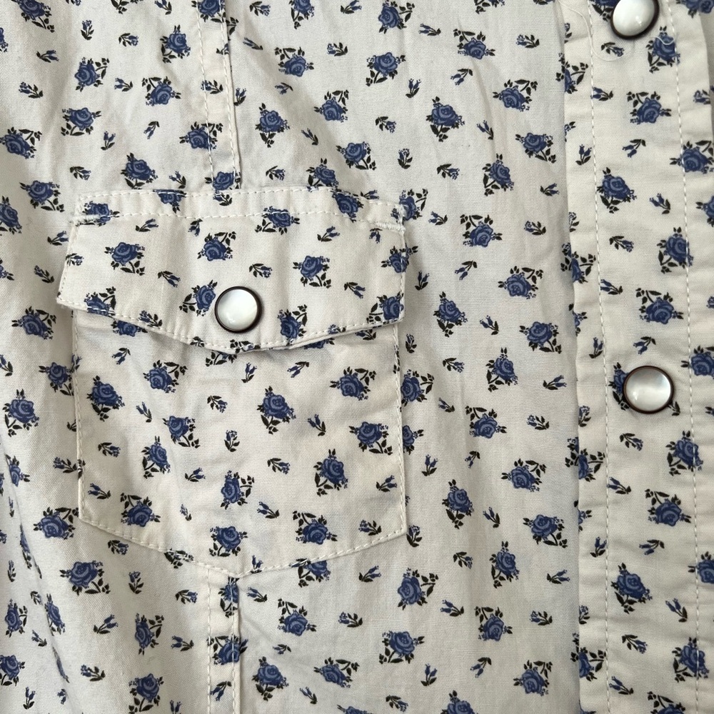 Carhartt Blue and White Floral Pearl Snap Western Shirt Ladies XXL EUC - Picture 6 of 7